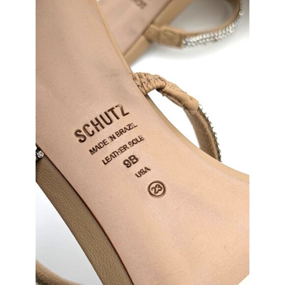 Schutz Taliah Glam Leather & Crystal Sandals Women's Beige Size US9B - Picture 9 of 11